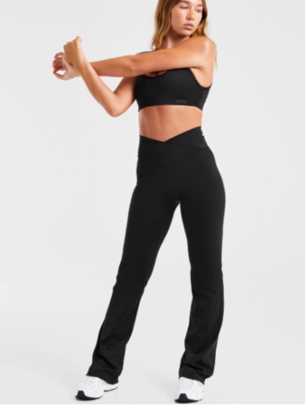 AYBL Sculpt Wrap Flared Legging Black Size Medium Cross Over Gym Yoga